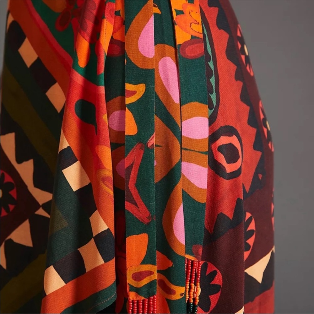 Farm Rio Anthropologie Asymmetrical Dress in Red and Black Medium - Picture 3 of 8